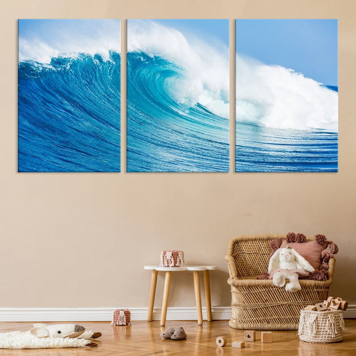 Large Wall Art Canvas Print Bright Wave on Ocean Surface Wave for Office Wall Decor Art