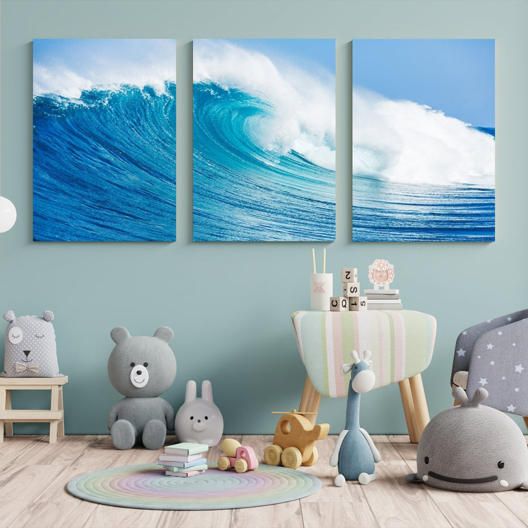 Large Wall Art Canvas Print Bright Wave on Ocean Surface Wave for Office Wall Decor Art