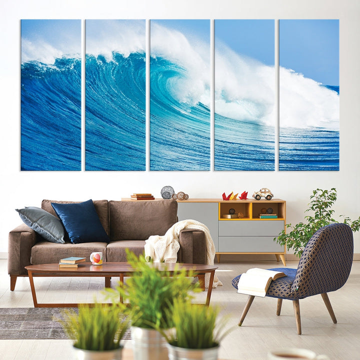 Large Wall Art Canvas Print Bright Wave on Ocean Surface Wave for Office Wall Decor Art