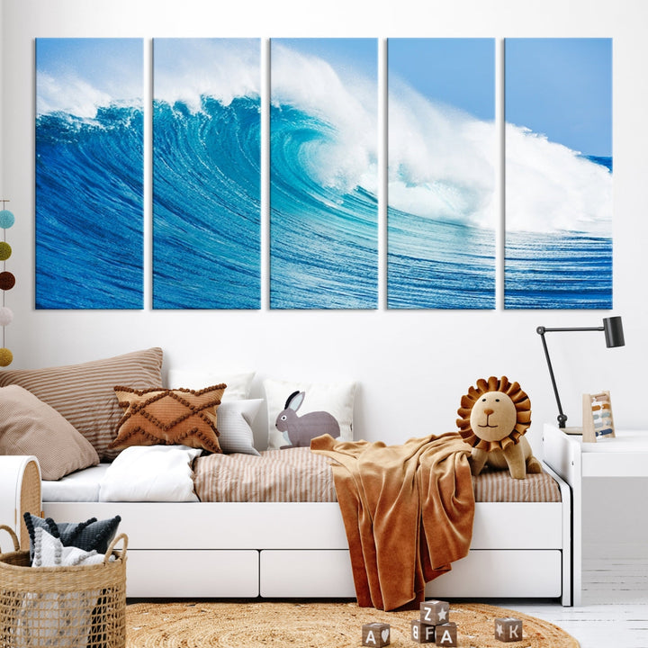 Large Wall Art Canvas Print Bright Wave on Ocean Surface Wave for Office Wall Decor Art