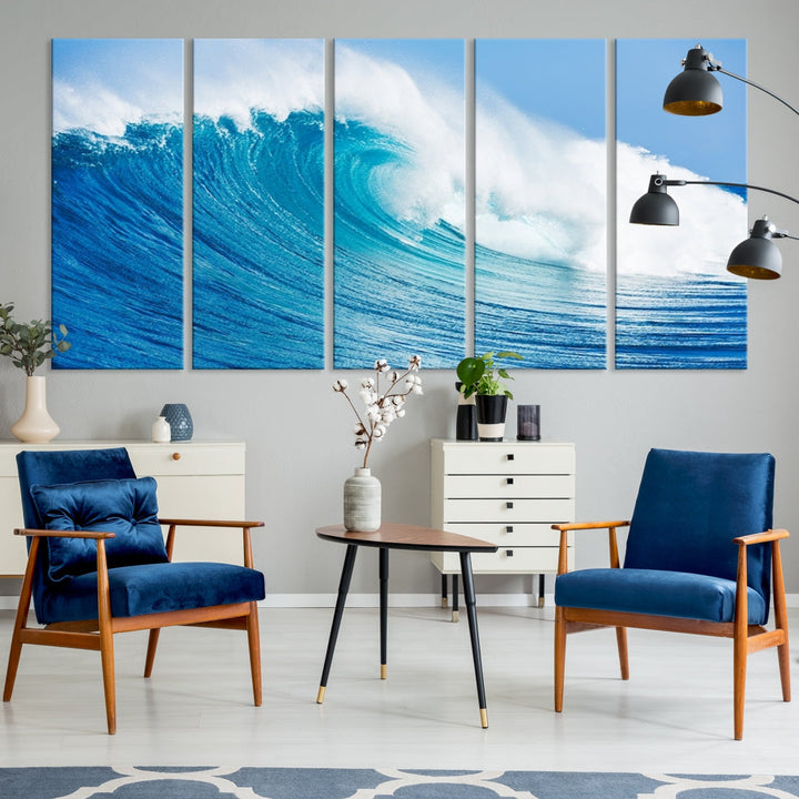 Large Wall Art Canvas Print Bright Wave on Ocean Surface Wave for Office Wall Decor Art