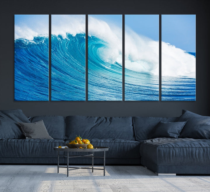 Large Wall Art Canvas Print Bright Wave on Ocean Surface Wave for Office Wall Decor Art