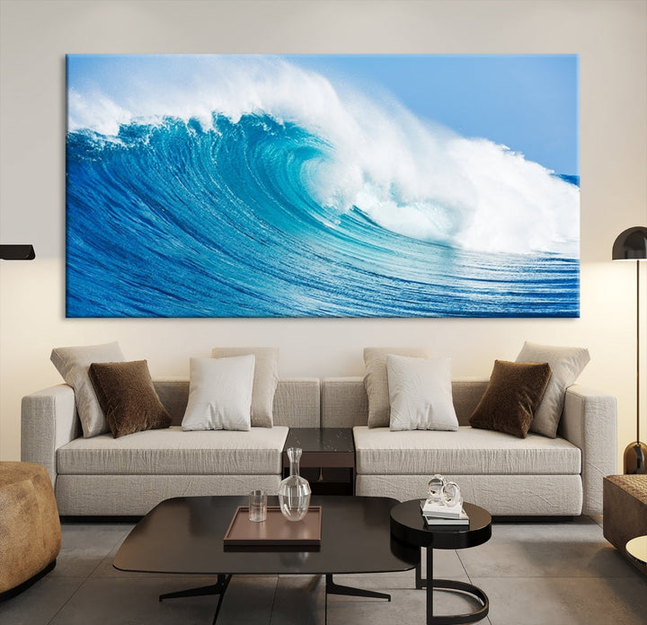 Large Wall Art Canvas Print Bright Wave on Ocean Surface Wave for Office Wall Decor Art