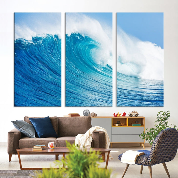 Large Wall Art Canvas Print Bright Wave on Ocean Surface Wave for Office Wall Decor Art