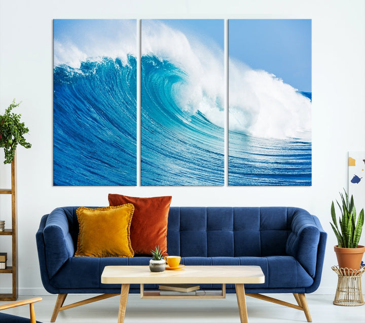 Large Wall Art Canvas Print Bright Wave on Ocean Surface Wave for Office Wall Decor Art