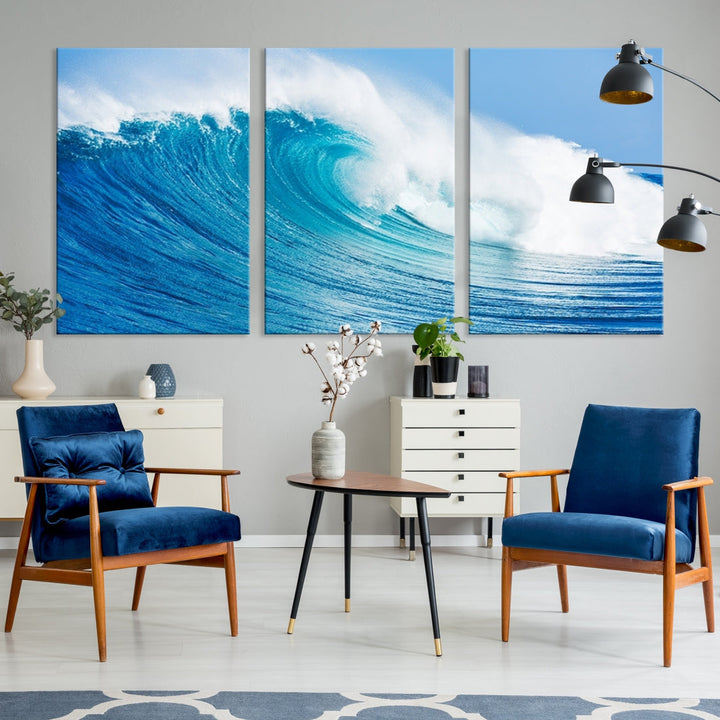 Large Wall Art Canvas Print Bright Wave on Ocean Surface Wave for Office Wall Decor Art