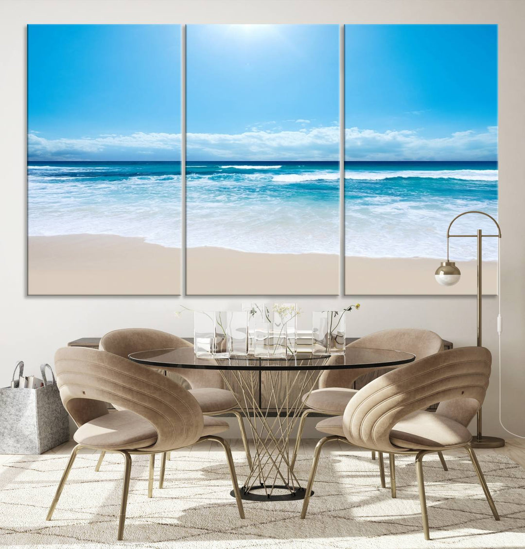 Large Wall Art Canvas Print Shiny Blue Sea and Beach