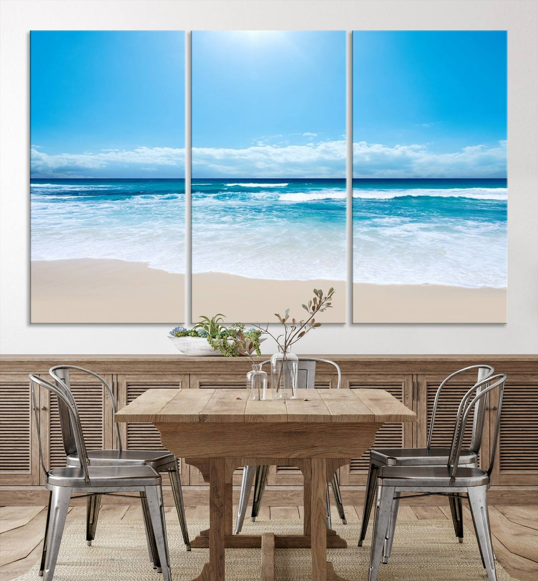 Large Wall Art Canvas Print Shiny Blue Sea and Beach