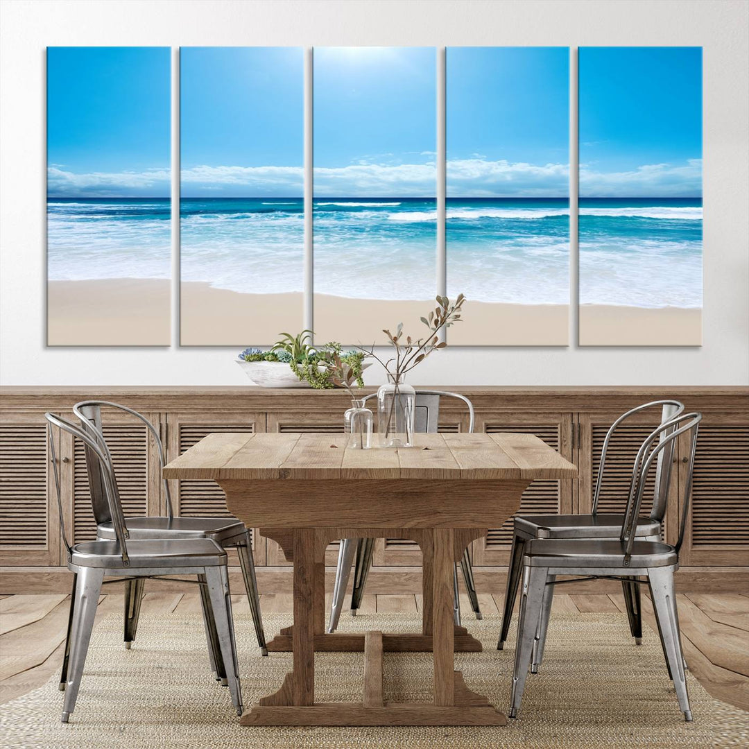 Large Wall Art Canvas Print Shiny Blue Sea and Beach