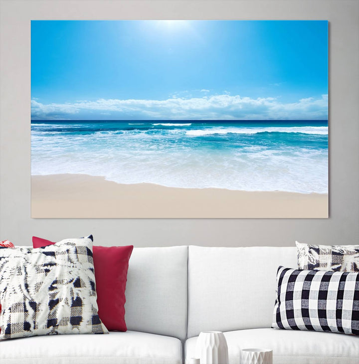 Large Wall Art Canvas Print Shiny Blue Sea and Beach