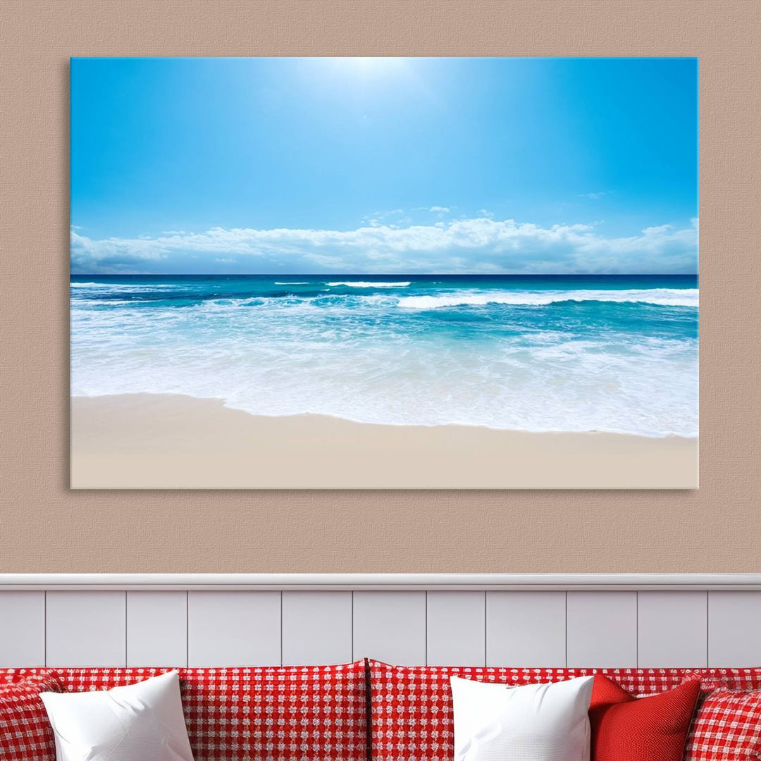 Large Wall Art Canvas Print Shiny Blue Sea and Beach