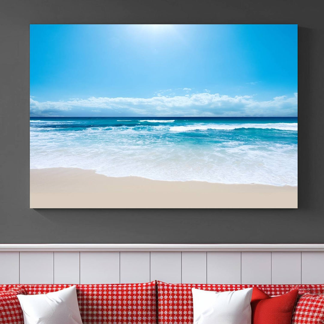 Large Wall Art Canvas Print Shiny Blue Sea and Beach