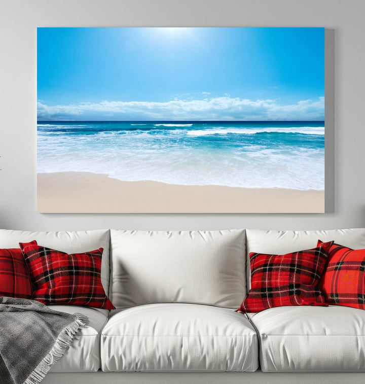 Large Wall Art Canvas Print Shiny Blue Sea and Beach