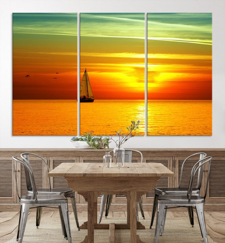 Large Wall Art Canvas Sailboat and Sailors at Sunset