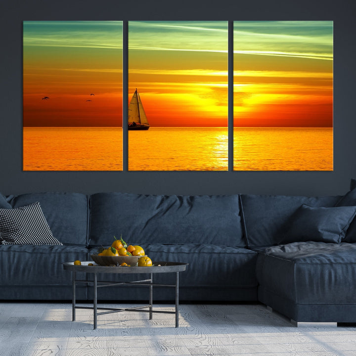 Large Wall Art Canvas Sailboat and Sailors at Sunset