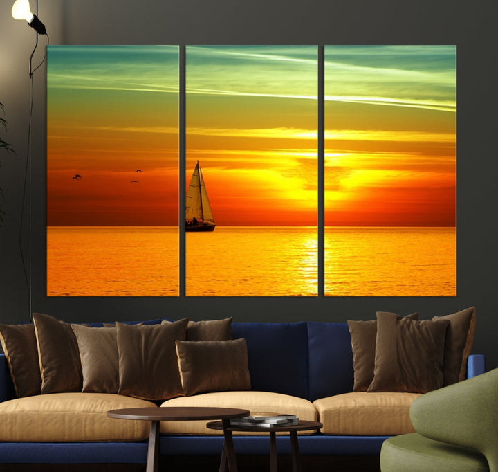 Large Wall Art Canvas Sailboat and Sailors at Sunset