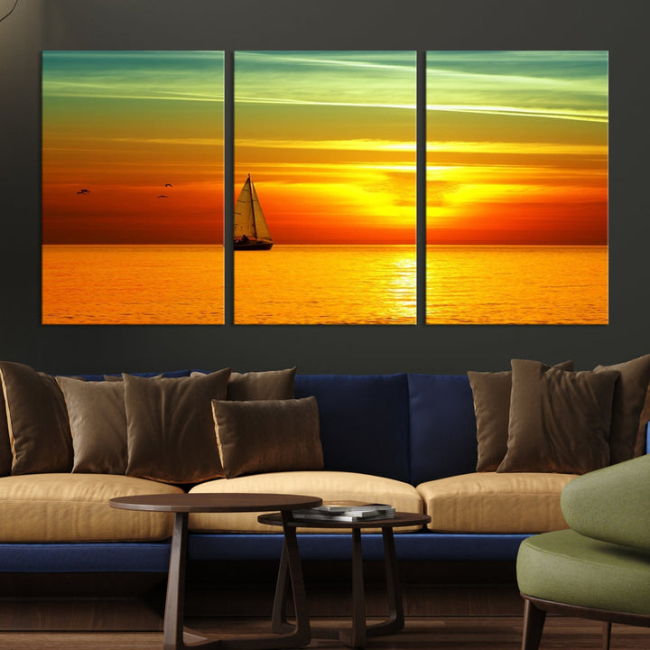 Large Wall Art Canvas Sailboat and Sailors at Sunset