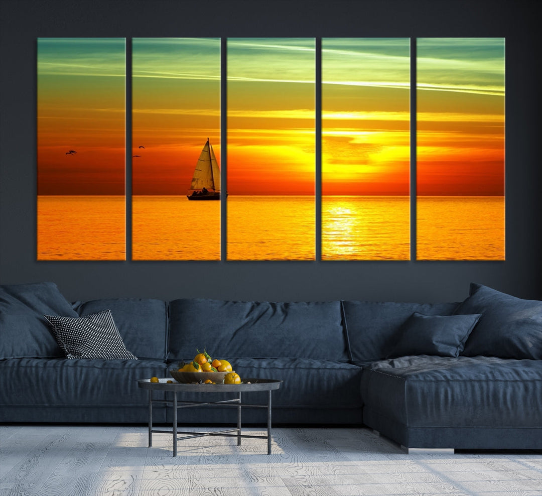 Large Wall Art Canvas Sailboat and Sailors at Sunset