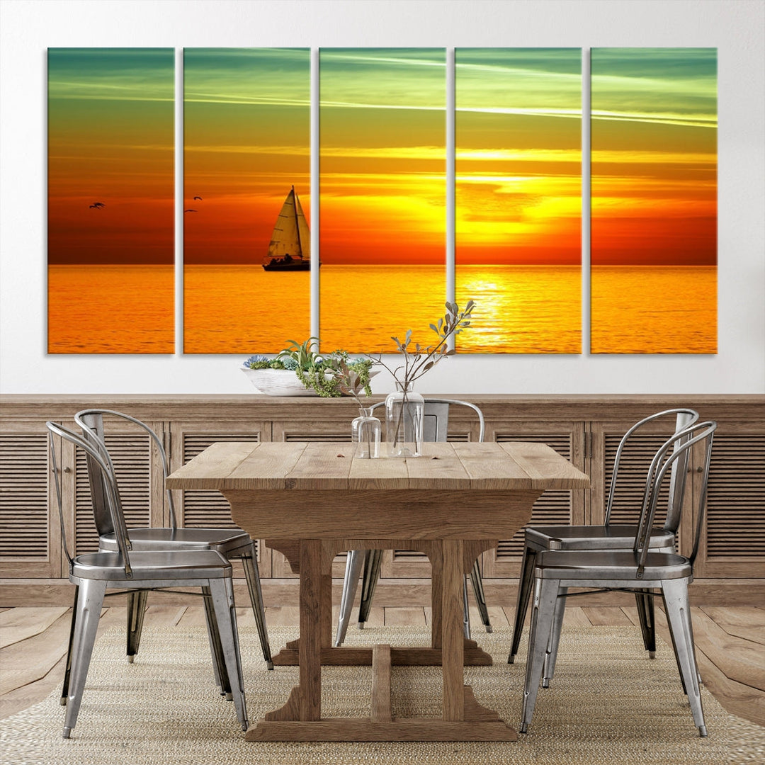 Large Wall Art Canvas Sailboat and Sailors at Sunset