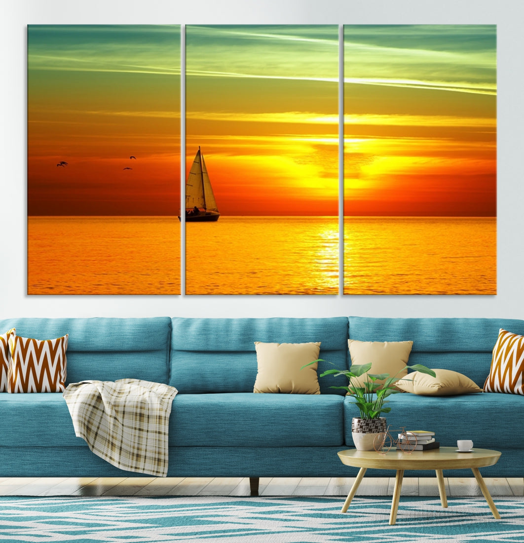 Large Wall Art Canvas Sailboat and Sailors at Sunset