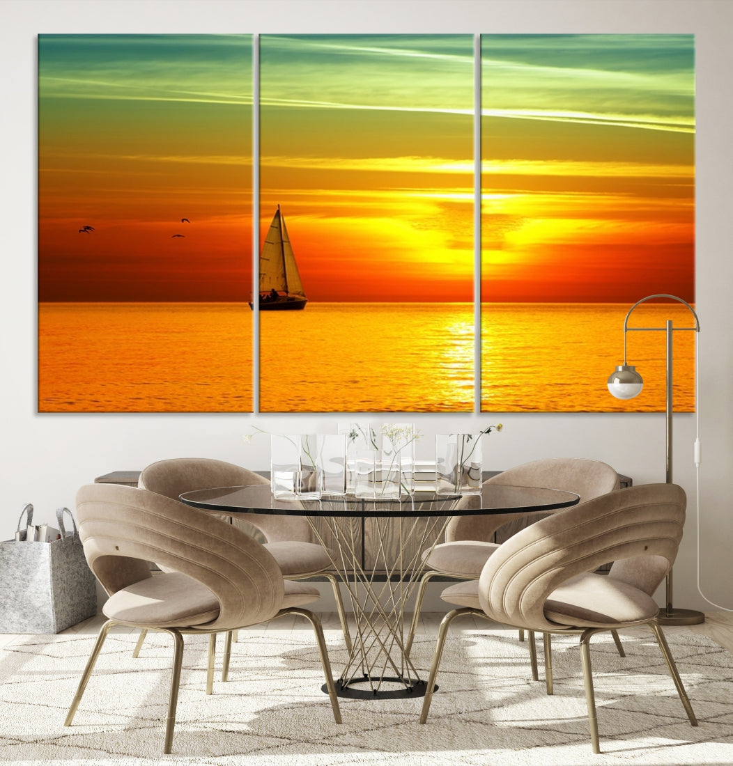 Large Wall Art Canvas Sailboat and Sailors at Sunset