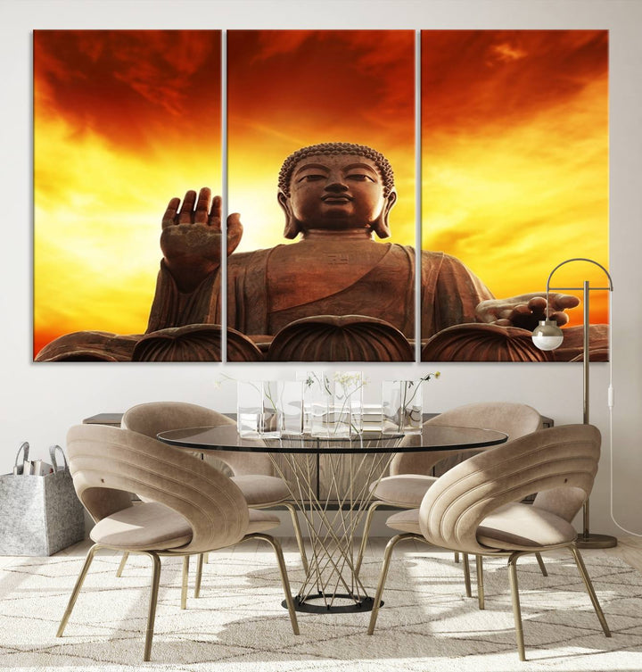 Large Wall Art Close up Buddha Statue at Sunset Canvas Print