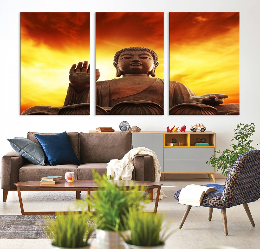 Large Wall Art Close up Buddha Statue at Sunset Canvas Print