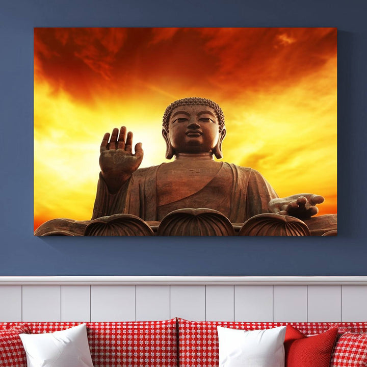 Large Wall Art Close up Buddha Statue at Sunset Canvas Print