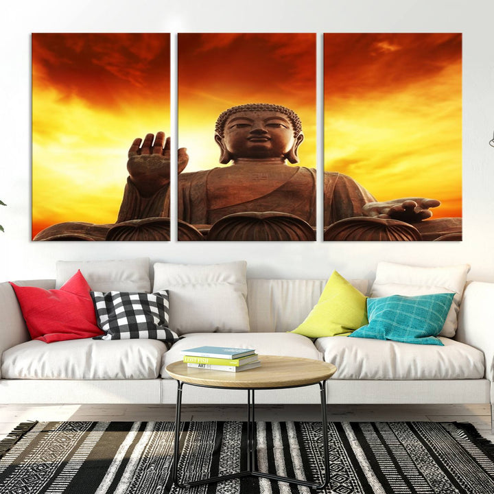 Large Wall Art Close up Buddha Statue at Sunset Canvas Print