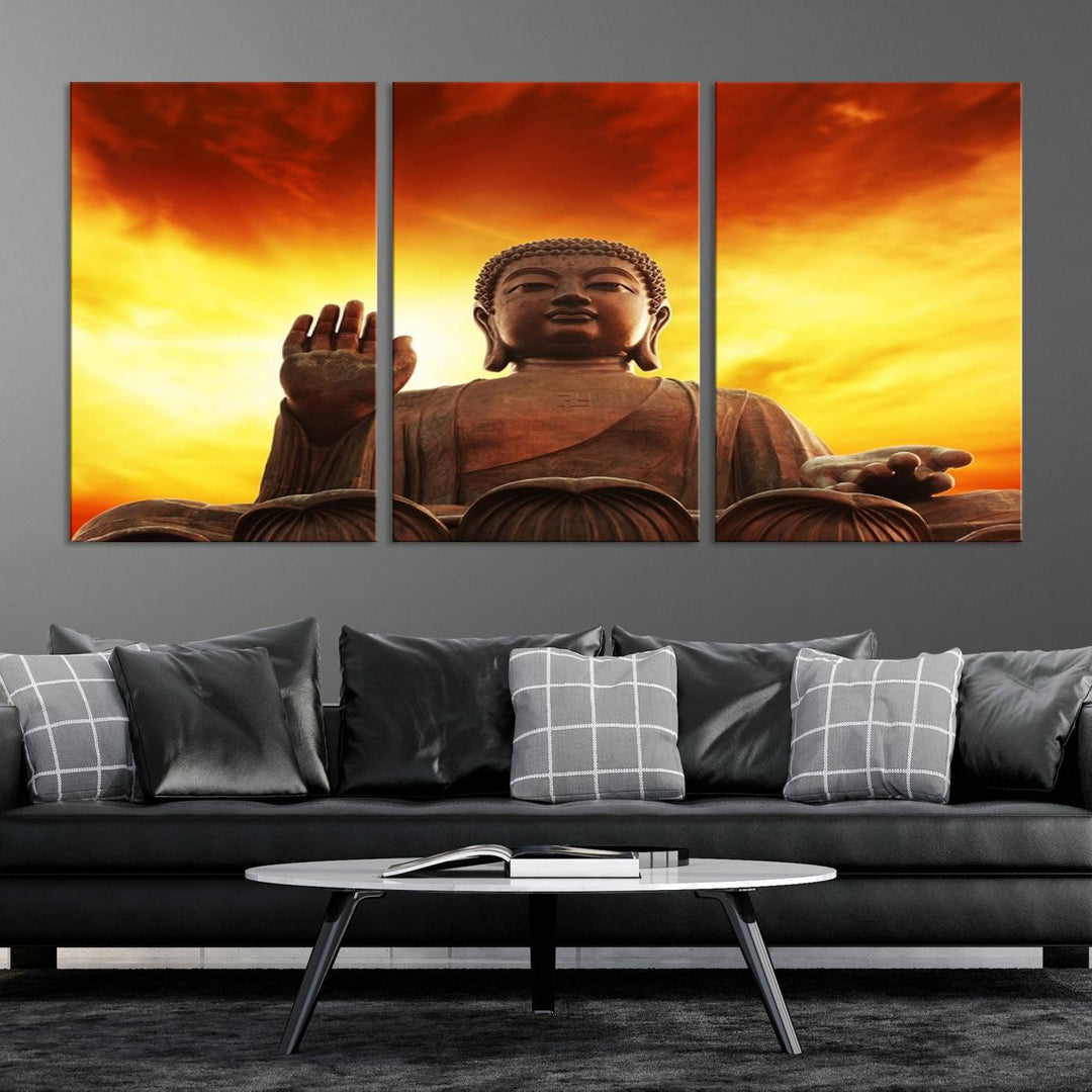 Large Wall Art Close up Buddha Statue at Sunset Canvas Print