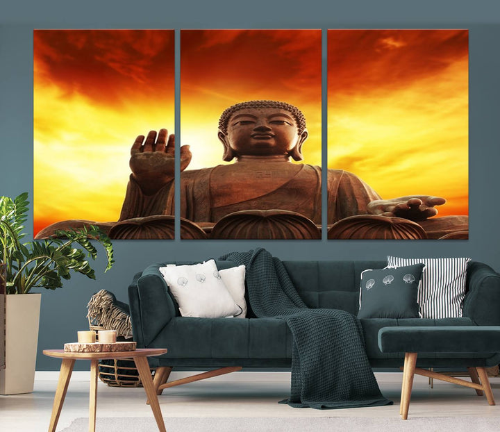 Large Wall Art Close up Buddha Statue at Sunset Canvas Print