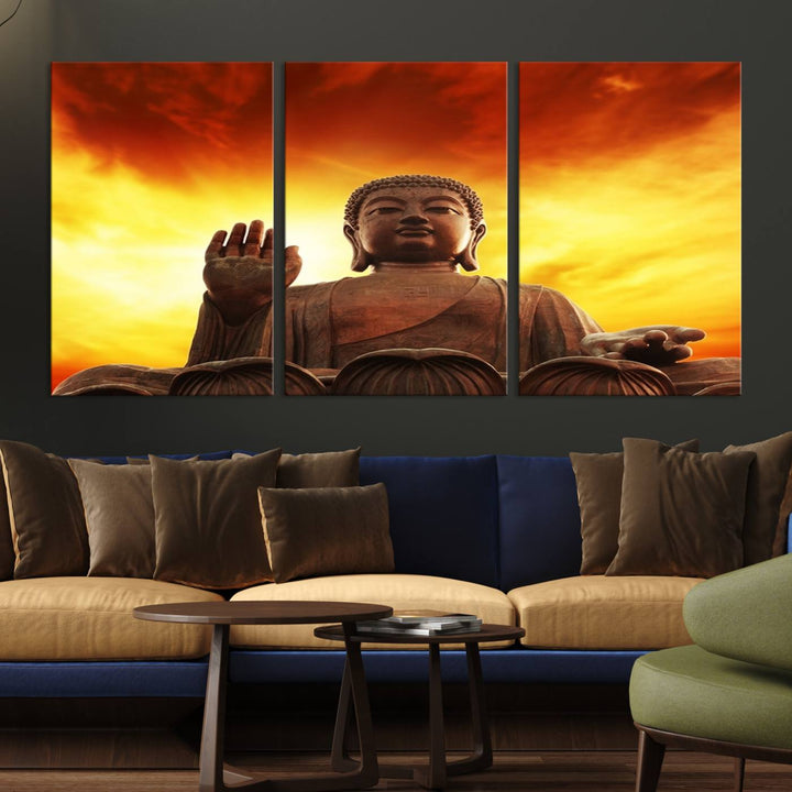 Large Wall Art Close up Buddha Statue at Sunset Canvas Print