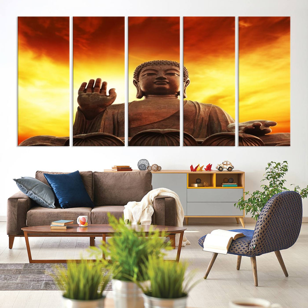 Large Wall Art Close up Buddha Statue at Sunset Canvas Print