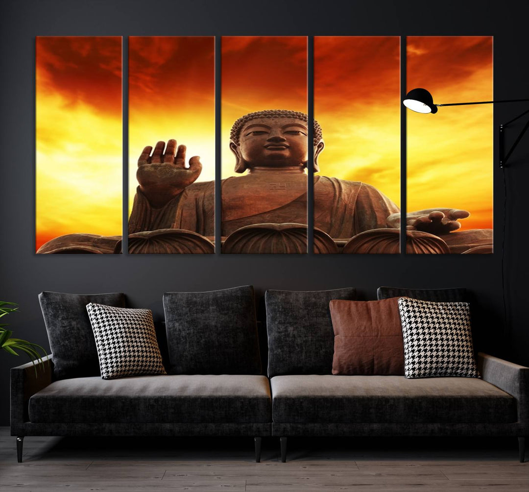 Large Wall Art Close up Buddha Statue at Sunset Canvas Print