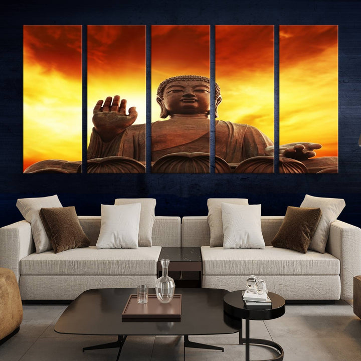 Large Wall Art Close up Buddha Statue at Sunset Canvas Print