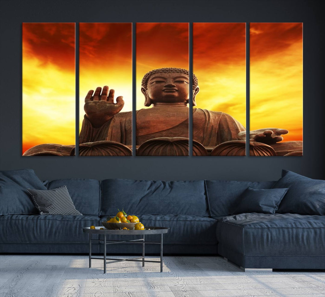 Large Wall Art Close up Buddha Statue at Sunset Canvas Print