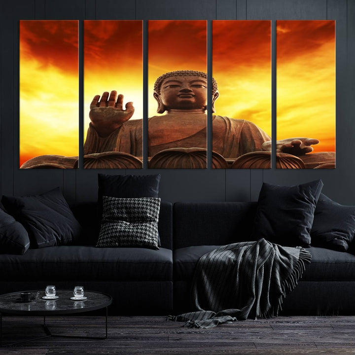 Large Wall Art Close up Buddha Statue at Sunset Canvas Print