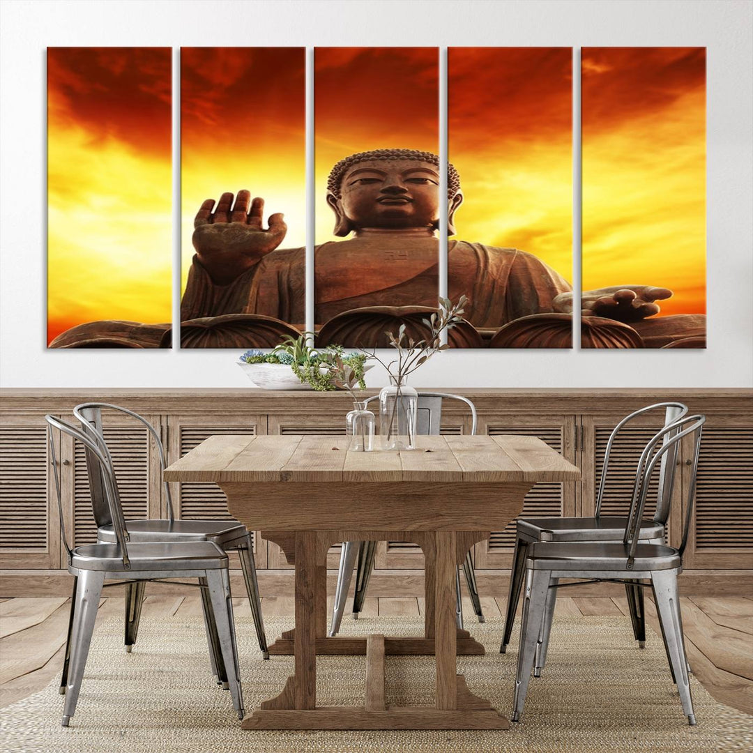 Large Wall Art Close up Buddha Statue at Sunset Canvas Print