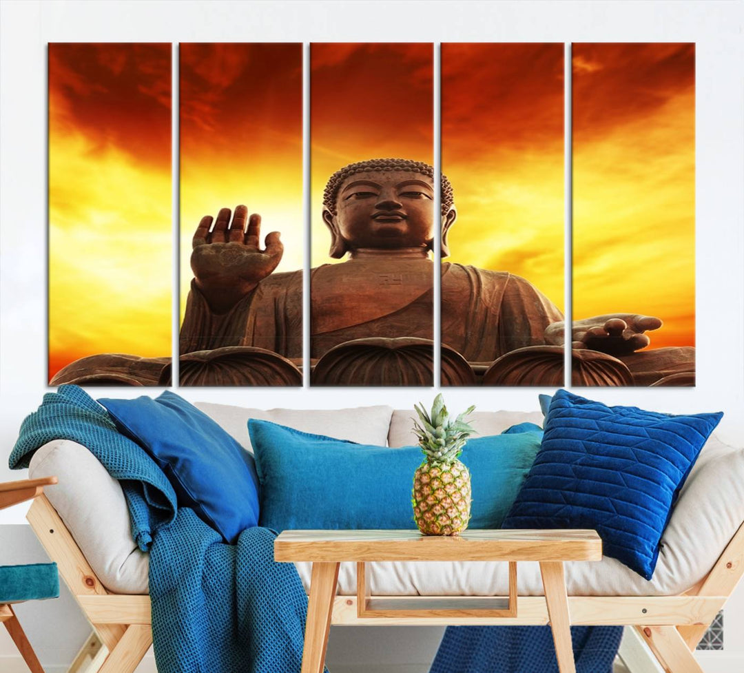 Large Wall Art Close up Buddha Statue at Sunset Canvas Print