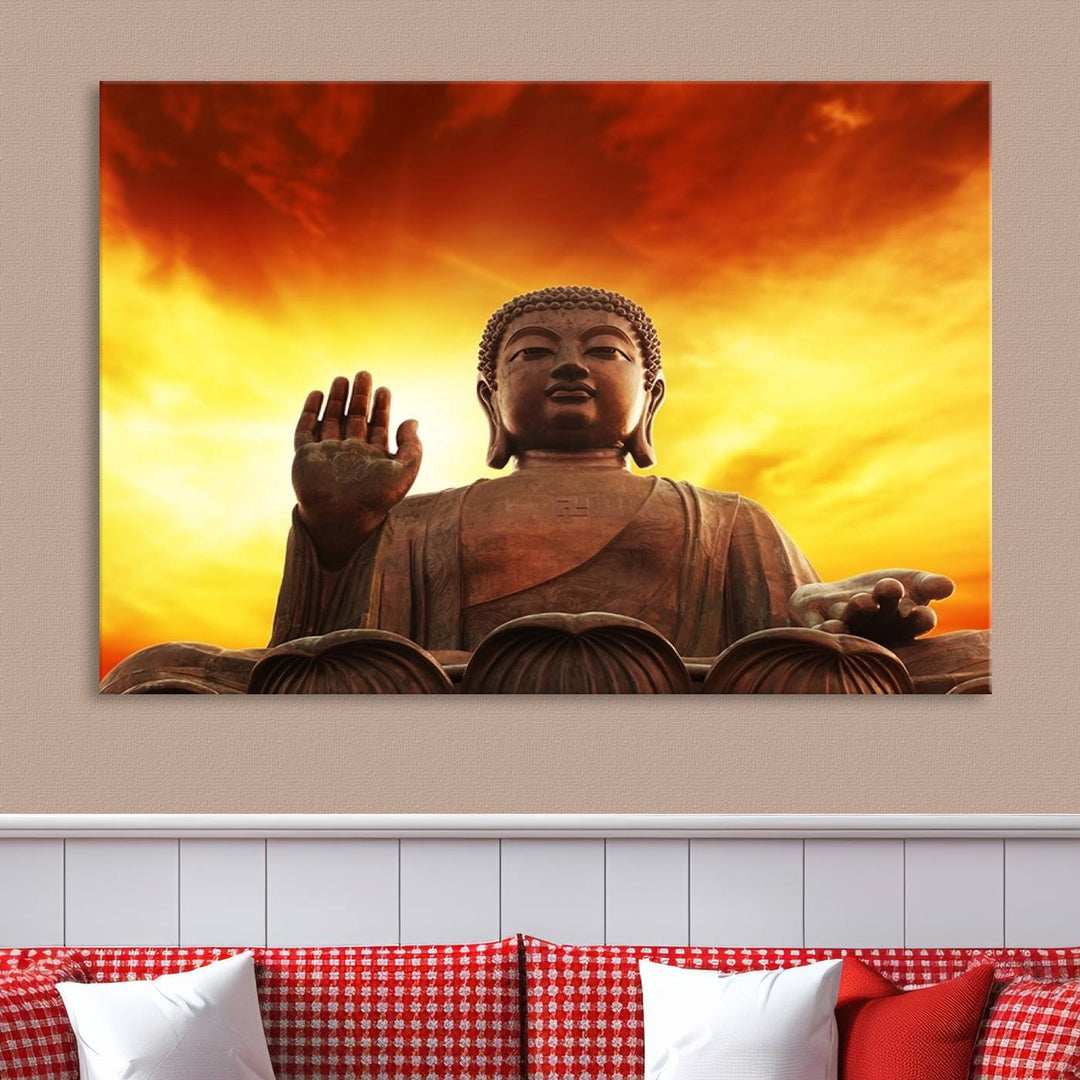 Large Wall Art Close up Buddha Statue at Sunset Canvas Print