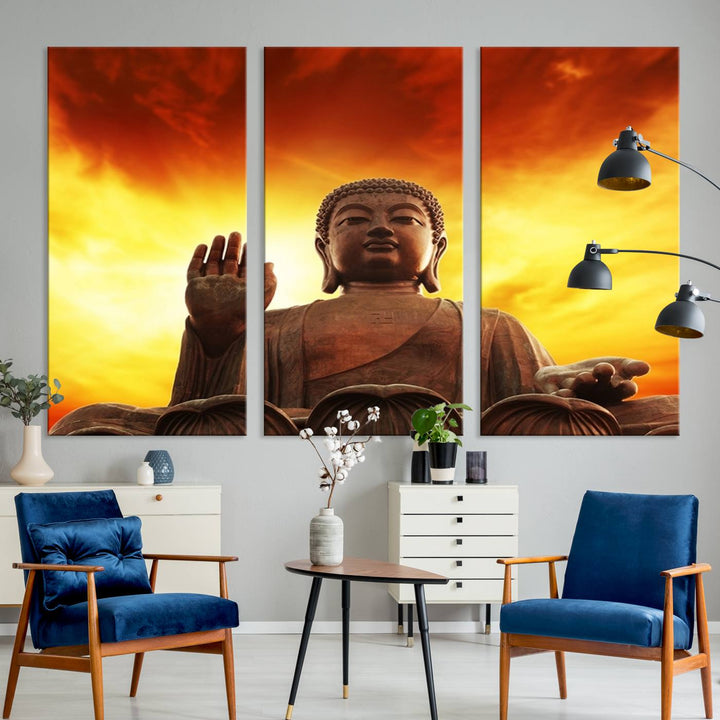 Large Wall Art Close up Buddha Statue at Sunset Canvas Print