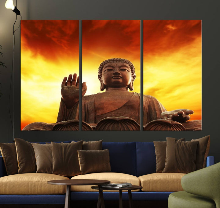 Large Wall Art Close up Buddha Statue at Sunset Canvas Print