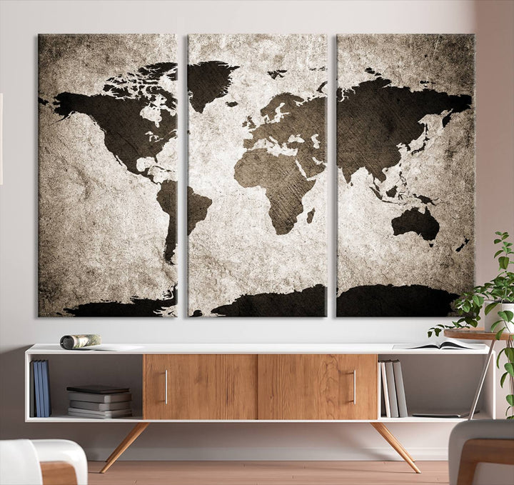 Large Wall Art Dark World Map on Light Background Canvas Print