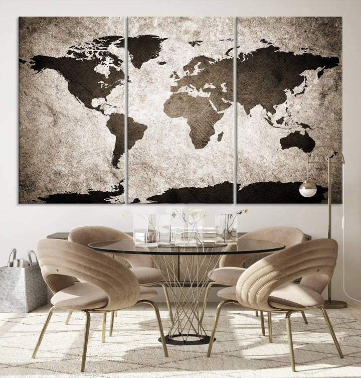 Large Wall Art Dark World Map on Light Background Canvas Print