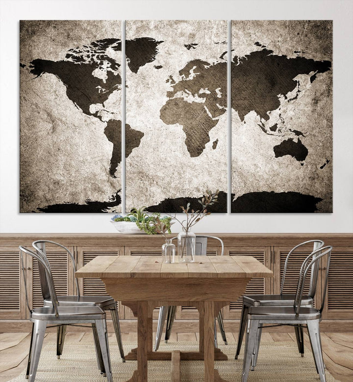 Large Wall Art Dark World Map on Light Background Canvas Print