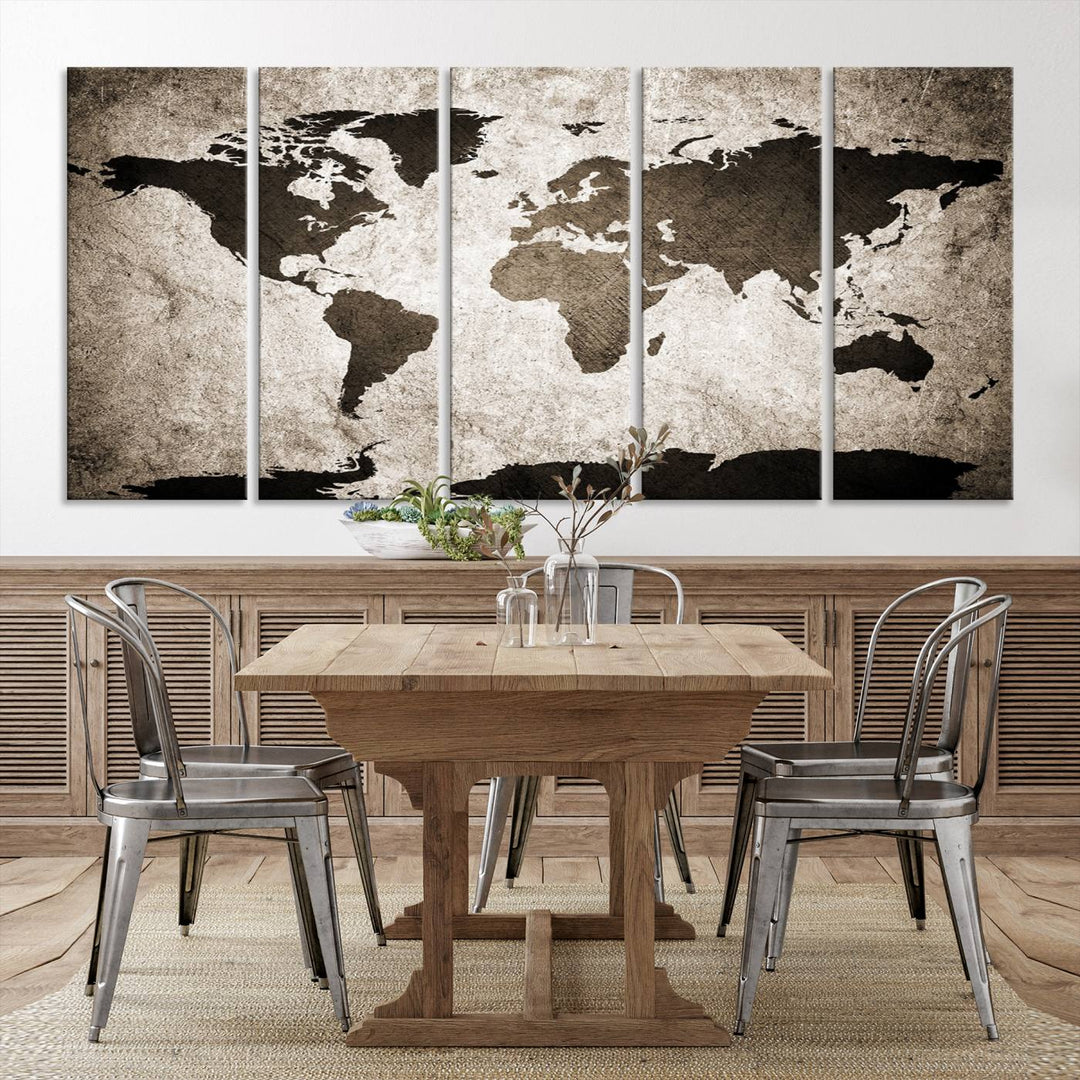 Large Wall Art Dark World Map on Light Background Canvas Print