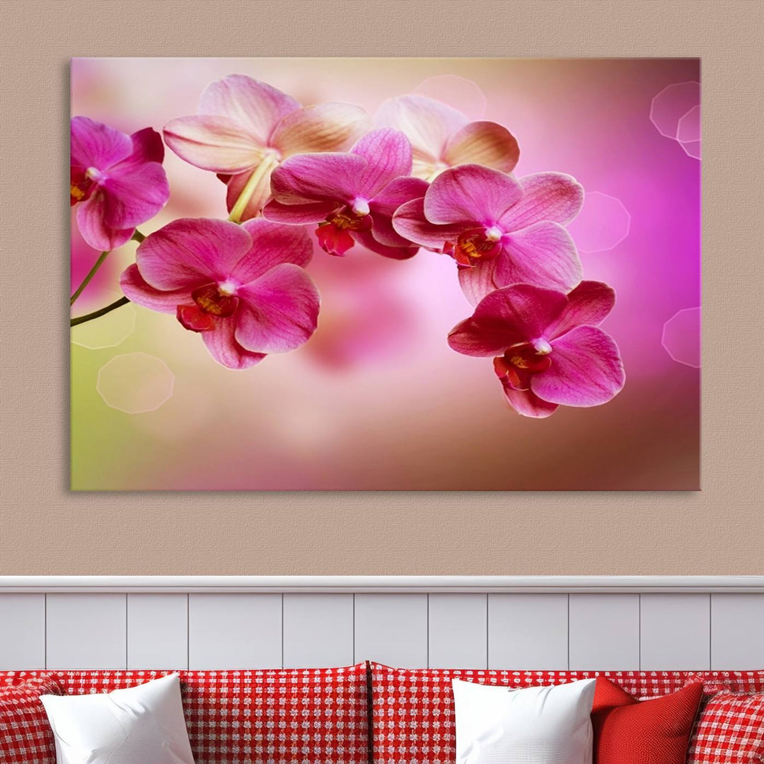 Large Wall Art Floral Canvas PrintPink Orchids on Pink Blurry Background