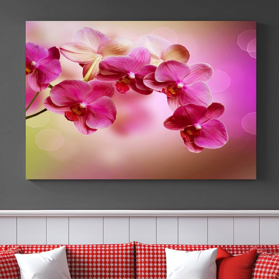 Large Wall Art Floral Canvas PrintPink Orchids on Pink Blurry Background