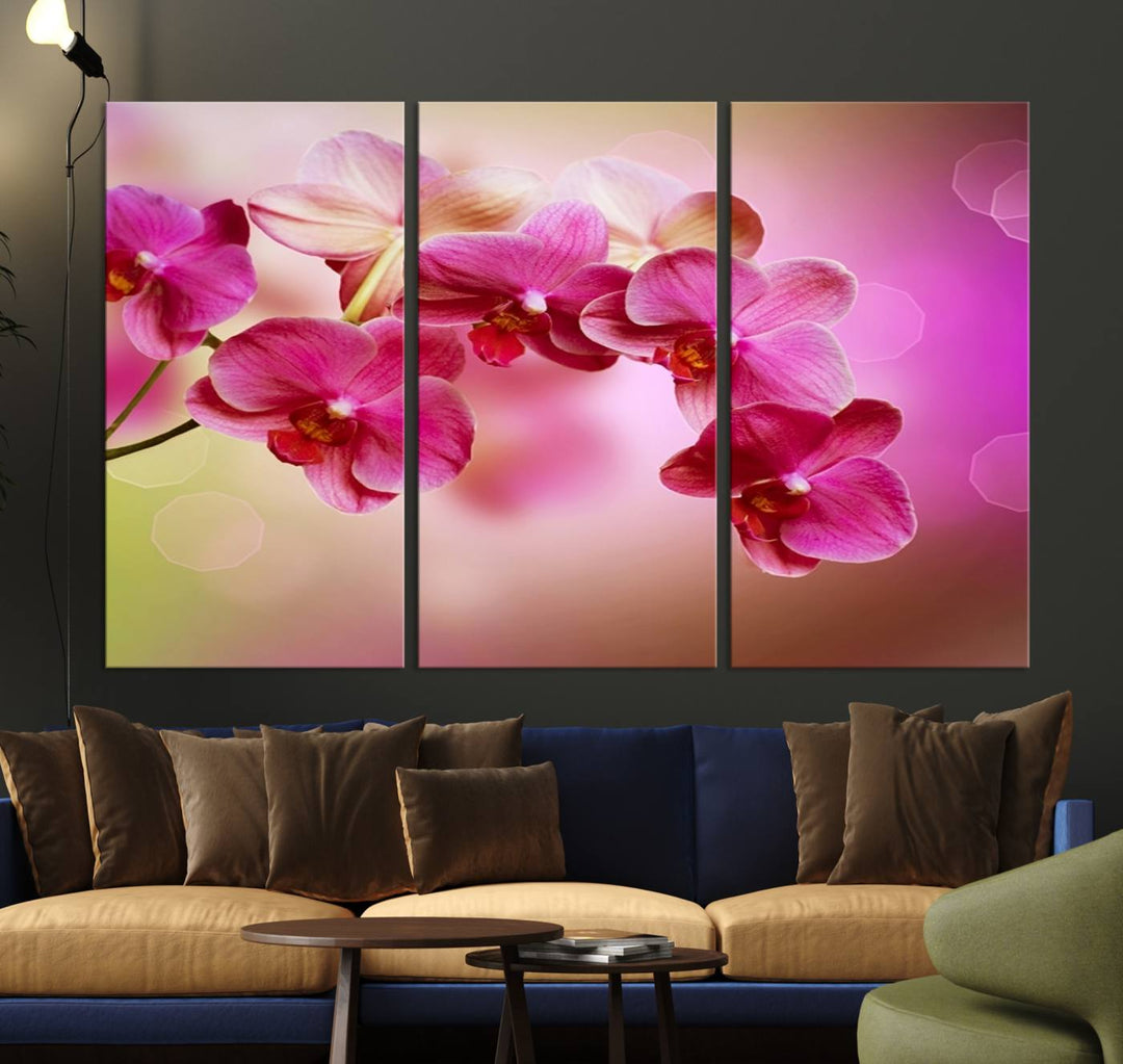 Large Wall Art Floral Canvas PrintPink Orchids on Pink Blurry Background