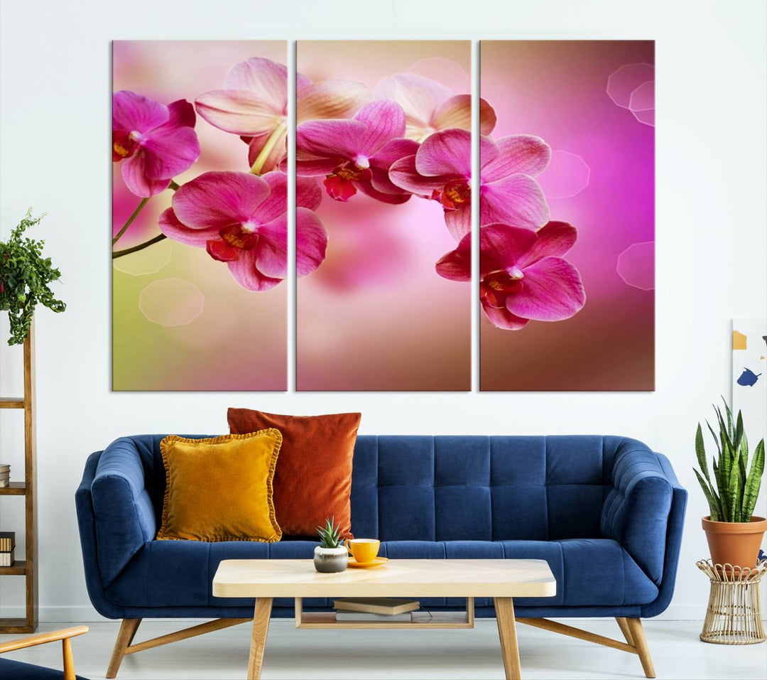 Large Wall Art Floral Canvas PrintPink Orchids on Pink Blurry Background